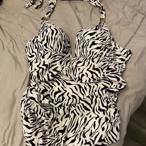 Zebra print women’s one piece bathing suit